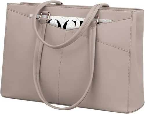 Miniatura 18 de LOVEVOOK Bolsa de mano para computadora portátil para mujer, bolsas de trabajo de cuero de 15.6 pulgadas con soporte grande para tazas para Negro