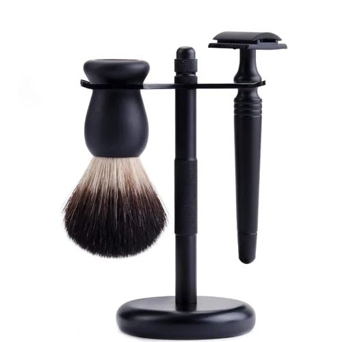 Miniatura 5 de Kit de maquinilla de afeitar de doble filo de seguridad de 2 capas de acero inoxidable, taza de afeitar, jabón de afeitar, crema de afeitar, cepillo