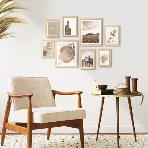 Miniatura 3 de ArtbyHannah Juego de marcos de pared para galería, marcos de fotos color beige, collage de decoración de pared con arte neutro para sala de estar