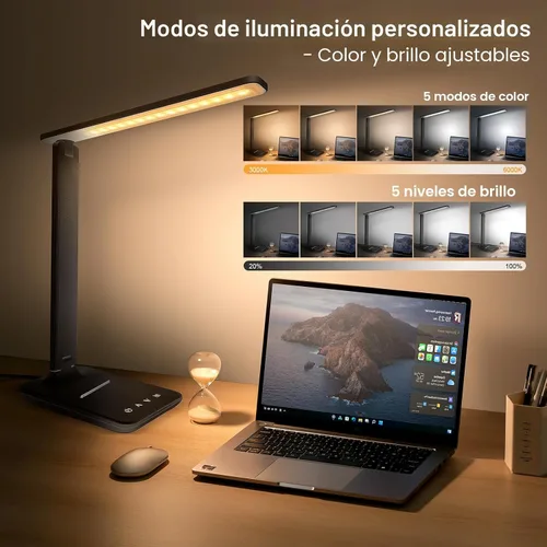 Miniatura 3 de Lámpara de escritorio LED shinelife para oficina en casa, lámpara de escritorio brillante con puerto de carga USB, lámparas de escritorio ajustables