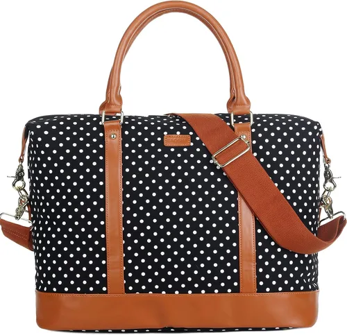 BAOSHA HB-28 - Bolsa de lona de viaje para mujer y mujer bolsa de mano para llevar durante la noche Punto Negro 16 x 12 x 8 inch