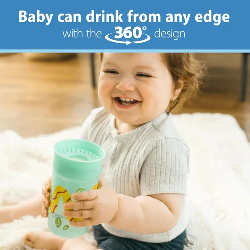 Miniatura 3 de Dr. Brown's Milestones Cheers 360 - Vaso de transición sin boquilla, apto para viajes y sin fugas, para bebés y niños pequeños, animales azul/verde