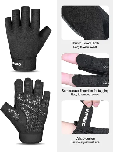 Miniatura 5 de Guantes de entrenamiento para hombres y mujeres, guantes de gimnasio de medio dedo, absorbentes de golpes, guantes de ejercicio antideslizantes