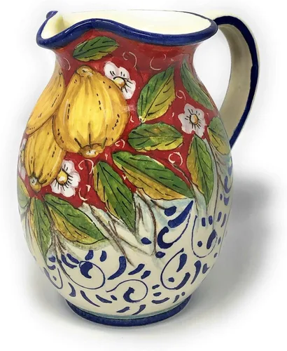 CERAMICHE D'ARTE PARRINI - Cerámica italiana Arte Jarra de cerámica Vino Vine gal 0,264 Limones decorados pintados a mano Hecho en ITALIA Toscana