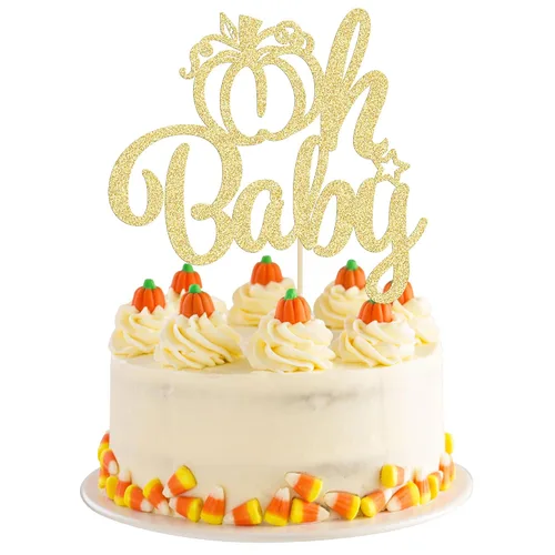 Miniatura 24 de Gyufise 24 piezas de decoración de cupcakes de calabaza con purpurina para temática de otoño, Acción de Gracias, Halloween, baby shower, niños
