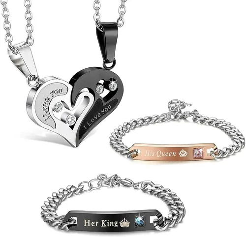 Karlota Juego de pulseras con dije de acero inoxidable para parejas, con texto en inglés "I Love You" a juego, para novios, novias, novias, regalos