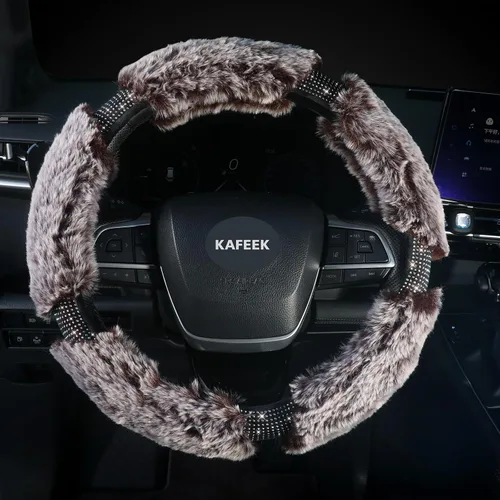 Miniatura 2 de KAFEEK Funda para volante de invierno esponjosa de 15 pulgadas, protector de volante de felpa suave con diamantes de imitación, cómoda y lujosa