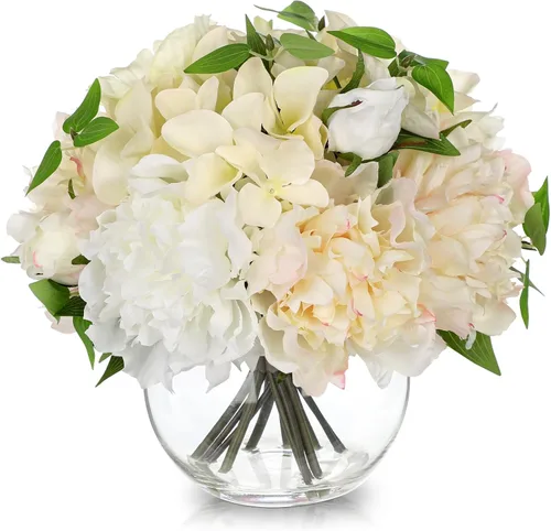 Miniatura 8 de DILATATA Flores sintéticas en jarrón de 9.3 pulgadas, arreglo de flores de orquídea Cymbidium con agua sintética de tacto real para mesa de boda