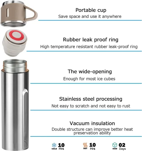 Miniatura 4 de Botella térmica de café, taza de viaje de acero inoxidable aislada al vacío, botella aislada de 16 onzas con taza para bebidas calientes y frías