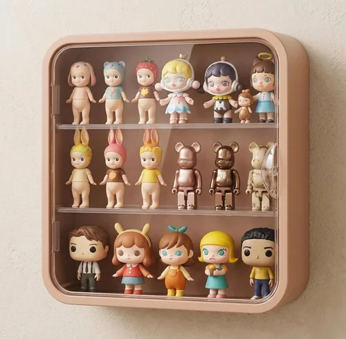 Vitrina en miniatura para figuras coleccionables, caja transparente con estantes, organizador de plástico montado en la pared o en el escritorio,