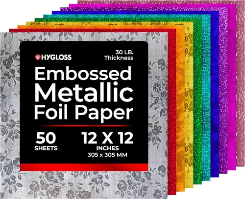 Miniatura 7 de Hygloss Papel de aluminio metálico en relieve, 12 hojas de papeles brillantes de colores surtidos, 8.5 x 11 pulgadas, papel de aluminio ideal