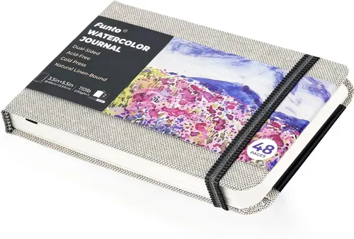 Funto Diario de Acuarela, 3.5 x 5.5, 48 Páginas, Prensado en Frío, Bolsillo Interior, 110lb/230gsm, Suministros de Arte para Técnicas de Acuarela y