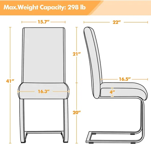Miniatura 3 de Yaheetech Juego de 2 sillas de comedor modernas tapizadas de piel sintética con respaldo alto y patas metálicas cromadas para cocina, sala de estar
