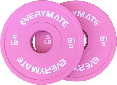 Miniatura 9 de EVERYMATE Placas de Peso Rosa 10LB 15LB 25LB 35LB 45LB Placas Olímpicas Bumper Placas de Peso con Agarre para Entrenamiento de Fuerza y Crossfit