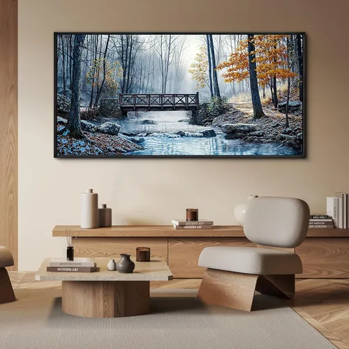 yiijeah Arte de pared para sala de estar, decoración de pared moderna para dormitorio, oficina, paisajes de bosques de montaña, pueblo, puente,