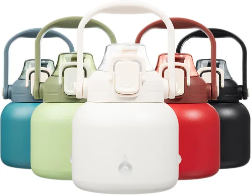 Miniatura 18 de BJPKPK - Botellas de agua aisladas con pajita, botellas de agua bonitas de 27 oz con asa, jarra de metal de acero inoxidable sin BPA, frascos 27 oz