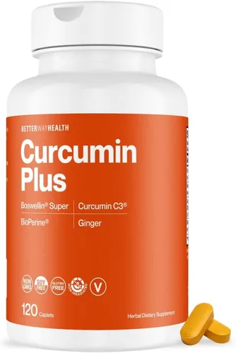 Better Way Health™ Curcumin Plus – Complejo de curcumina de cúrcuma C3® con Boswellin®, BioPerine® y jengibre – Suplemento de apoyo articular y