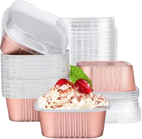 Miniatura 17 de EUSOAR - Moldes para pastel con tapas, 50 unidades de 300 ml/10 oz, moldes cuadrados desechables para cupcakes, recipientes de papel de aluminio