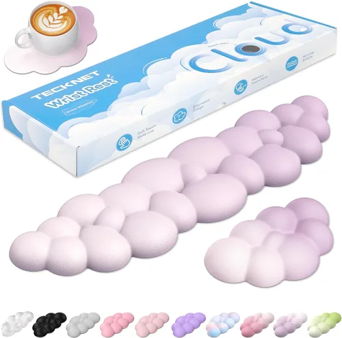 Miniatura 9 de TECKNET Cloud - Juego de reposamuñecas para teclado, reposamuñecas Cloud con base antideslizante, almohadilla de muñeca de cuero PU para teclado