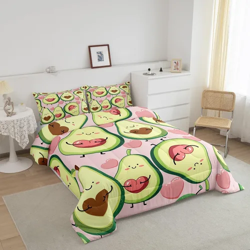 Miniatura 3 de Erosebridal Juego de edredón de aguacate, tamaño individual, para niños y niñas, niños y mujeres, relleno de edredón rosa con corazón de amor, Multi