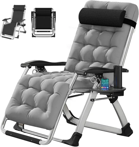 Miniatura 23 de Silla de gravedad cero, sillón reclinable de césped, tumbona reclinable para patio, tumbona plegable portátil con cojín suave desmontable, soporte