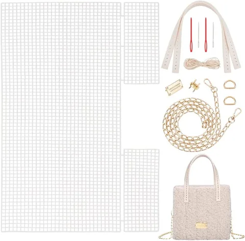 WADORN Kit de fabricación de bolsas de ganchillo y tejido a mano, hojas de lona de plástico de malla tejida a mano para bordado y punto de cruz,