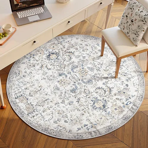 Miniatura 390 de jinchan Lima - Alfombra simétrica floral geométrica lavable, alfombra de entrada de medio círculo de 2 x 3, alfombra de media luna, suave y Azul