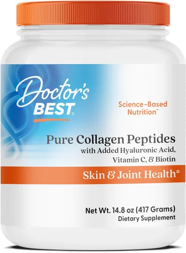 Doctor's BEST Péptidos de colágeno puro con ácido hialurónico, suplemento de colágeno en polvo para mujeres y hombres, sin sabor, 0.63 oz de