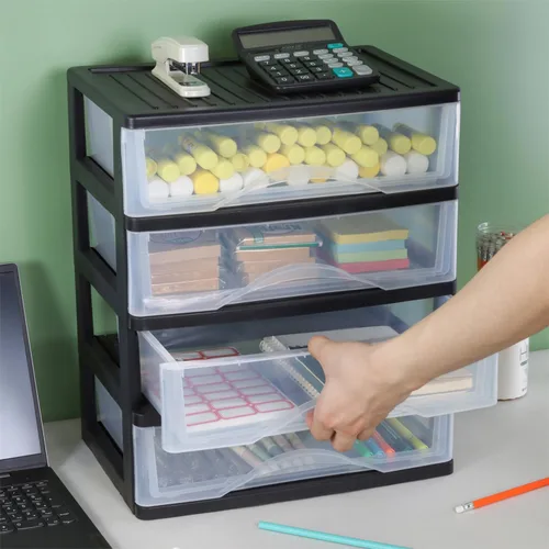 Miniatura 4 de BYCY Organizador de escritorio mediano apilable transparente de 4 cajones para suministros de oficina, cajones de almacenamiento apilables