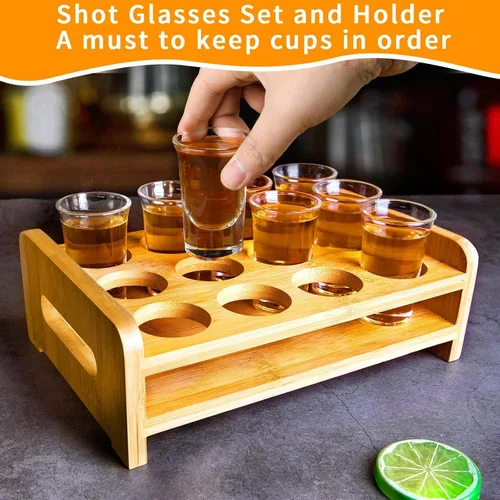 Miniatura 5 de Juego de 12 bandejas para servir vasos de chupito de 1 onza/1.0 fl oz, base gruesa con soporte organizador para fiesta de tequila, club, bar, hogar
