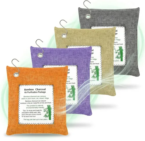 Bolsas de carbón de bambú absorbentes de olores, paquete de 4×500g (17.64 oz cada una) bolsas purificadoras de aire de carbón de bambú, para 4