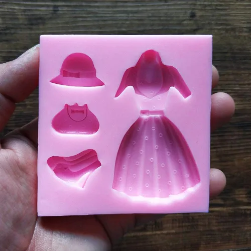 Miniatura 5 de Falda de silicona para mujer, molde de fondant, tacón alto, bolsa de zapatos, sombrero, chocolate, caramelo, princesa, vestido de goma, pasta