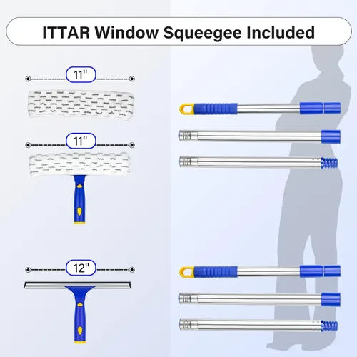 Miniatura 5 de ITTAR Escobilla de ventana con 2 juegos de postes separados, escobilla de goma de 12 pulgadas y almohadillas de microfibra de 11 pulgadas, kit