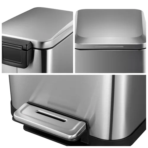 Miniatura 3 de Cubo de basura de acero inoxidable de 50 litros/13 galones, cubo de reciclaje rectangular con pedal de acero con tapa y cubos interiores, cubo