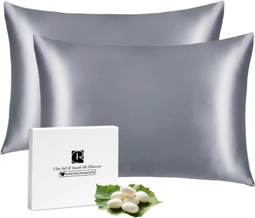 Miniatura 22 de Ravmix - Juego de 2 fundas de almohada de seda para cabello y piel con cremallera oculta, juego de 2 fundas de almohada de seda de morera 21Momme