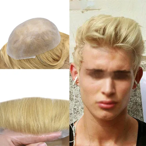 Miniatura 61 de Tupé para hombre, extensiones de cabello humano Remy para hombre, piel fina, 0.002 in, sistema de reemplazo de cabello con bucle en V para hombres