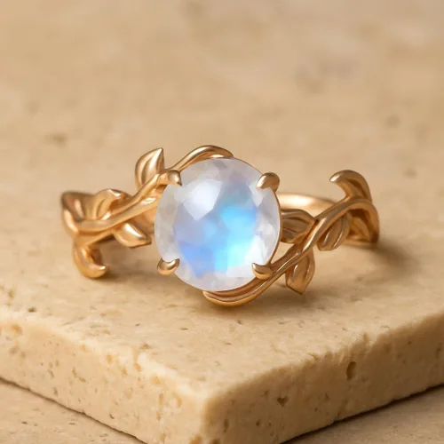 Miniatura 3 de ASANA - Anillo de compromiso único de piedra lunar para mujer, oro rosa de 14 quilates sobre plata de ley, anillo de compromiso único, banda