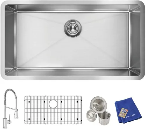 Miniatura 23 de Elkay EFRU311610T Crosstown - Fregadero de cocina de acero inoxidable de 32 1/2" bajo montaje, cuenca única - Acero inoxidable