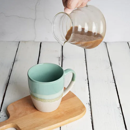 Miniatura 5 de Bosmarlin Juego de 4 tazas de café de cerámica, 17 oz, tazas de café con asa grande, aptas para microondas, esmalte reactivo único Verde menta