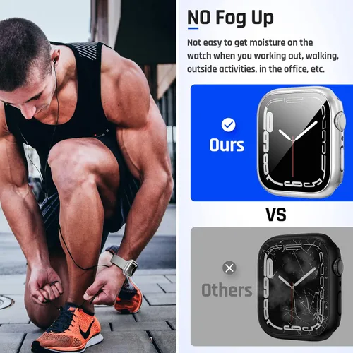 Miniatura 5 de Goton Funda impermeable 2 en 1 para Apple Watch Series 9, 8, 7, protector de pantalla de 1.772 pulgadas, cubierta protectora de vidrio 360, Plateado