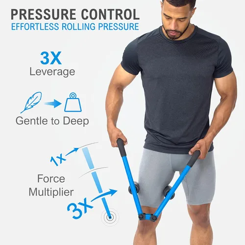 Miniatura 4 de DoubleUP Kit de terapia de rodillos - Masajeador muscular con control de presión de acción de palanca y rodillos de cambio rápido Azul