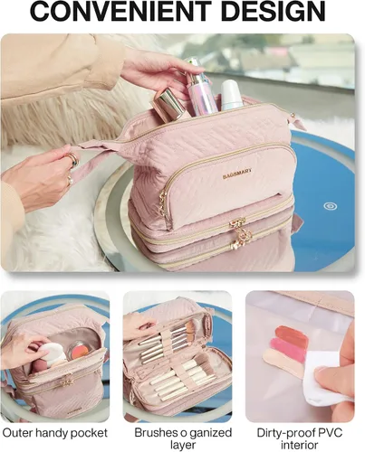 Miniatura 3 de BAGSMART - Bolsa de maquillaje de viaje, bolsa de cosméticos, estuche organizador de maquillaje, grande, de apertura amplia para mujeres, bolso