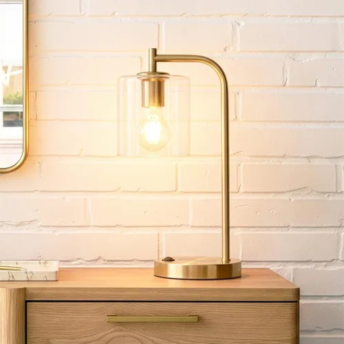 Miniatura 2 de Brightech Elizabeth - Lámpara de mesa con almohadilla de carga inalámbrica y puerto USB, lámpara de lectura de noche, lámpara de escritorio dorada