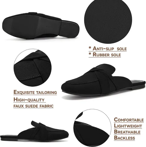Miniatura 4 de LAICIGO Mocasines planos para mujer con puntera cuadrada cerrada, sin espalda, de gamuza, cómodos mocasines