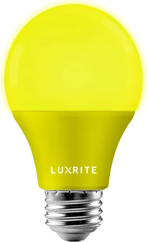 LUXRITE Bombillas LED amarillas A19 para insectos, equivalente a 60 W, no regulables, certificación UL, base estándar E26, interior y exterior,
