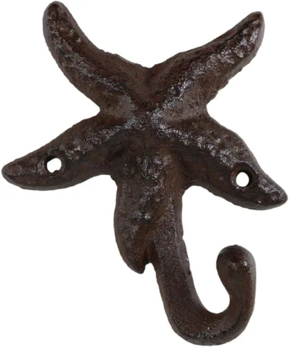 Ebros Gift Paquete de 3 ganchos de pared de hierro fundido forjado, estilo vintage, rústico, estrella de mar, estrellas de mar, placas decorativas