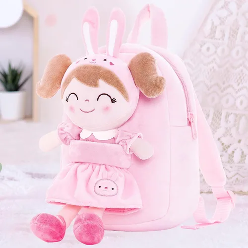 Miniatura 8 de Gloveleya Mochila de peluche para niños pequeños con juguetes de conejo de peluche, rosa