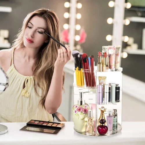 Miniatura 7 de COYAHO Organizador de maquillaje giratorio 360, encimera giratoria, estante de soporte para cosméticos, organizadores de maquillaje y almacenamiento