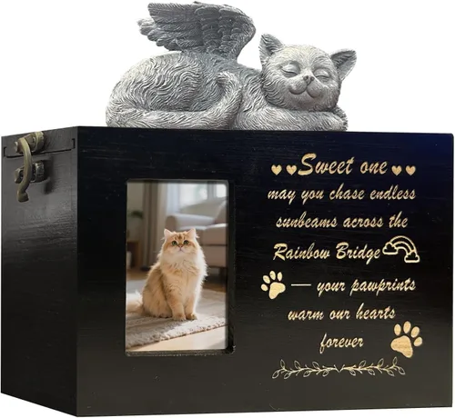 Miniatura 17 de Urna grande para perro para cenizas, caja de cremación funeraria negra con foto urna conmemorativa para mascotas con marco de fotos, caja