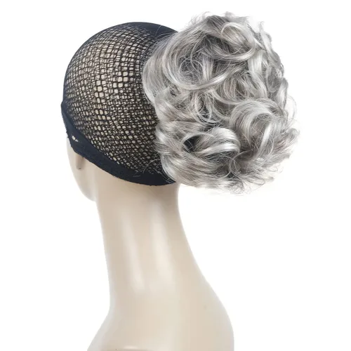 Aimole Extensiones de clip de garra sintética de dama de cola de caballo gris rizado corto (48T)